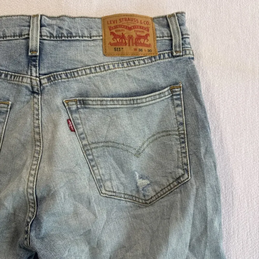 Levis 511 Slim Fit Jeans Destroyed Distressed Slim Fit Stretch Jeans 36x30